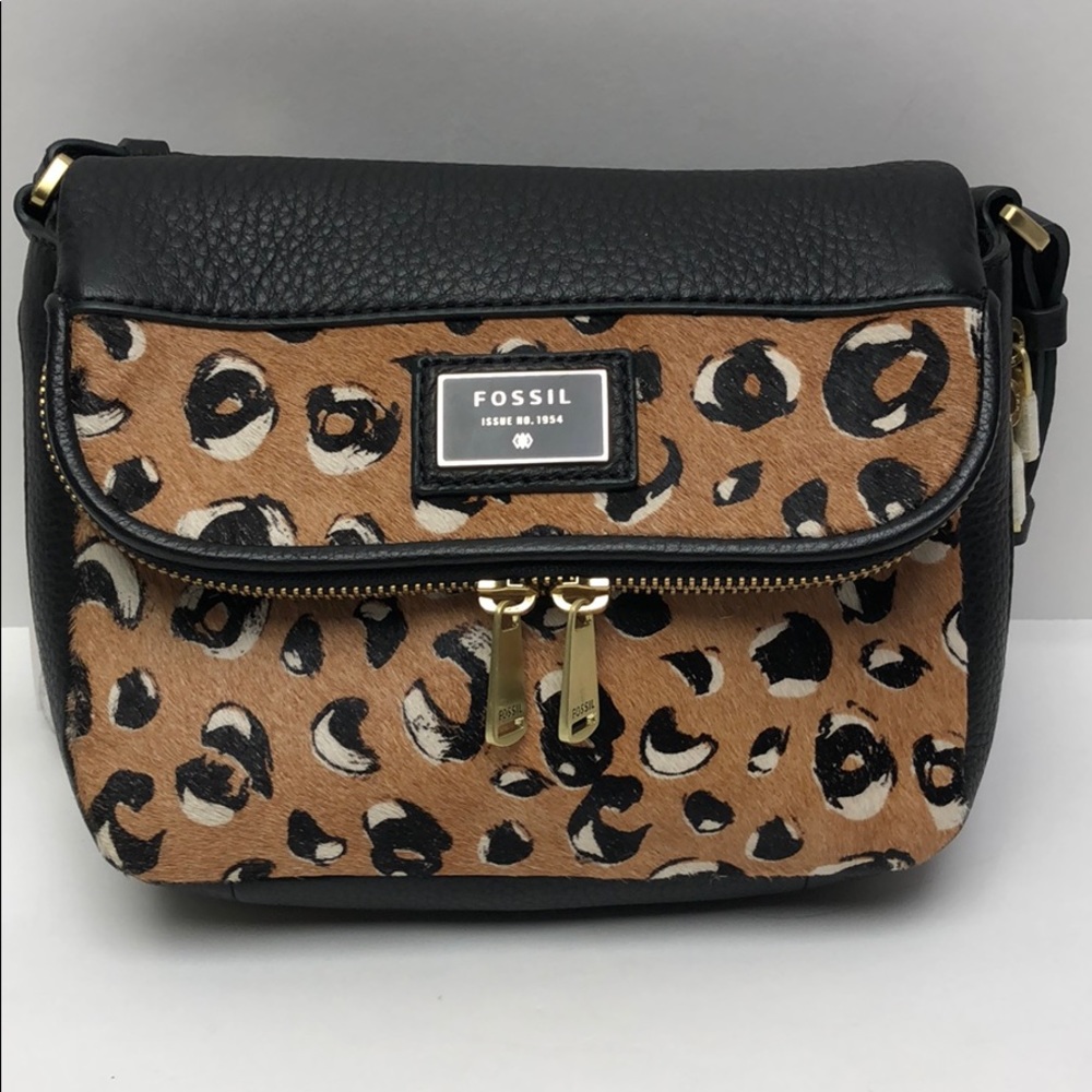Fossil crossbody Bag Black Cheetah Bag New